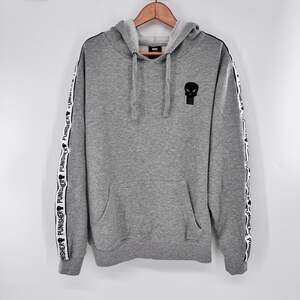 Marvel Punisher Hoodie Mens L Gray Bioworld Skull Logo Sleeve Tape Pullover